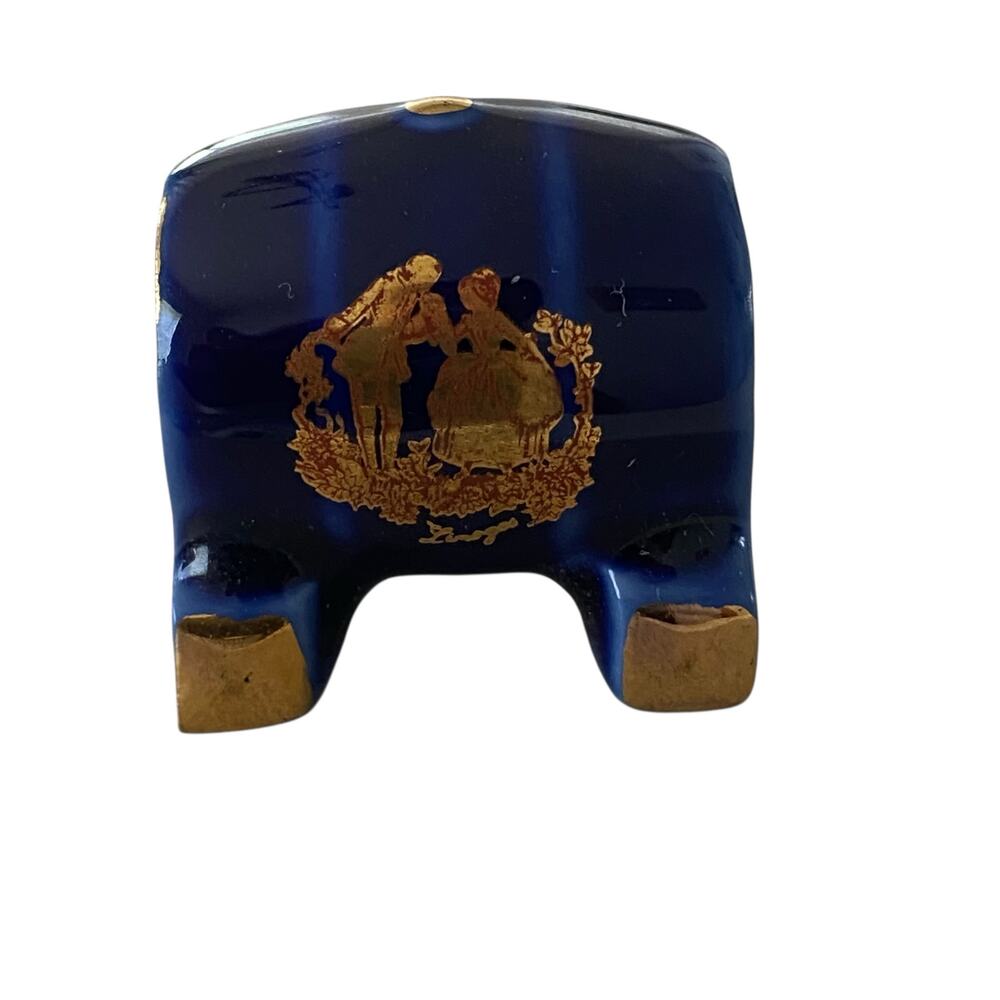 Vintage Limoges Cobalt Blue & Gold Trim Beer Keg Miniature Figure Made in France